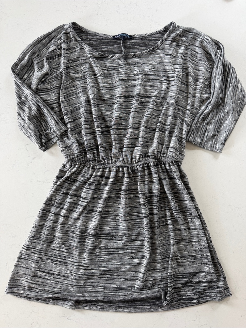 Casual Gray Striped Knit Long-Sleeve Dress